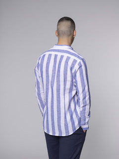 Camicia misto lino cotone coreana|Colore:Azzurro