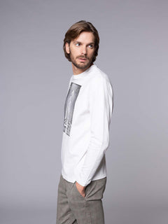 T-Shirt manica lunga stampa square|Colore:Panna