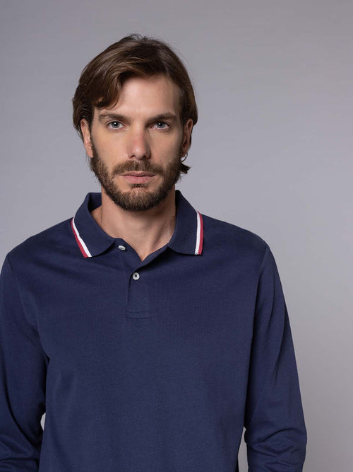 Polo manica lunga bordi righe|Colore:Blu