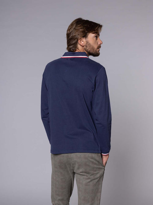 Polo manica lunga bordi righe|Colore:Blu