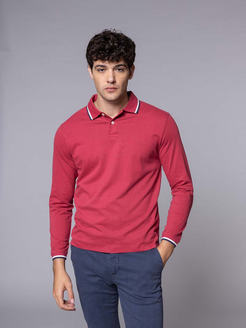 Polo manica lunga bordi righe|Colore:Bordeaux