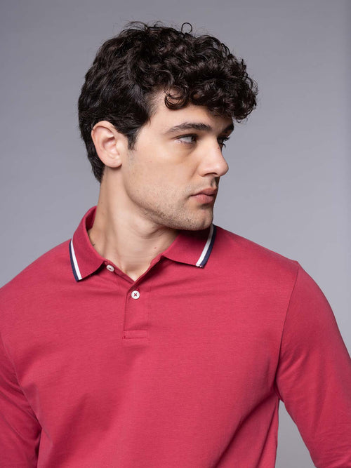 Polo manica lunga bordi righe|Colore:Bordeaux
