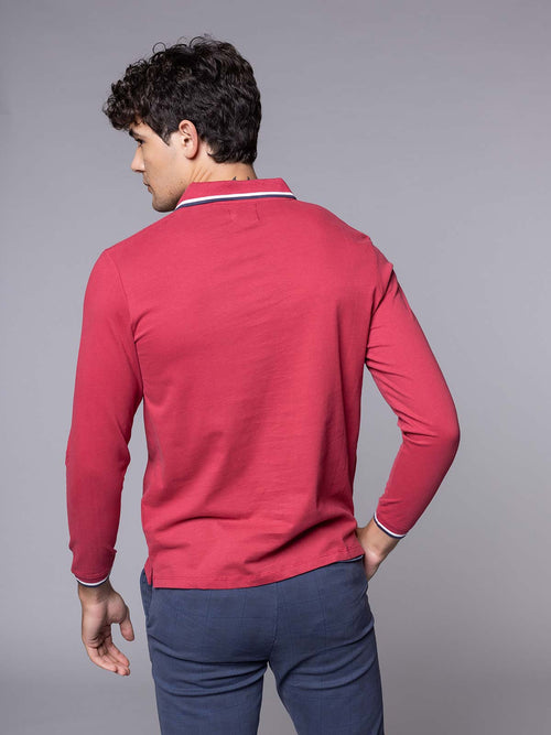 Polo manica lunga bordi righe|Colore:Bordeaux