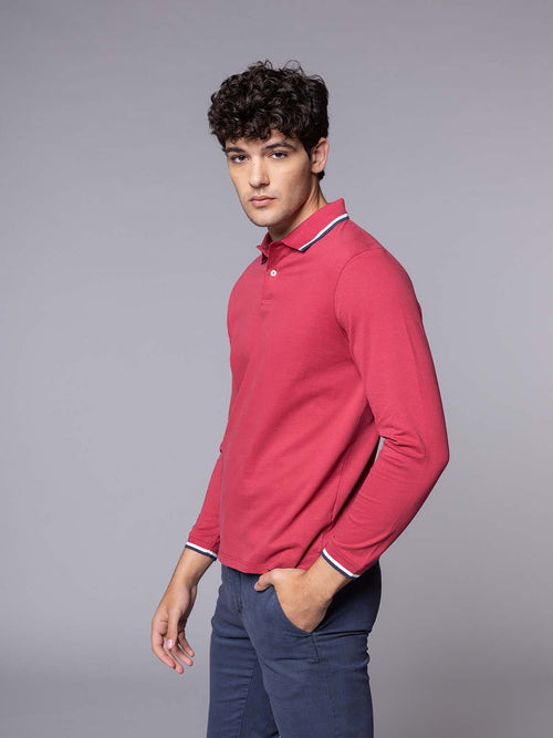 Polo manica lunga bordi righe|Colore:Bordeaux