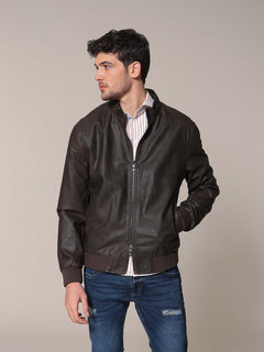Leather effect bomber
