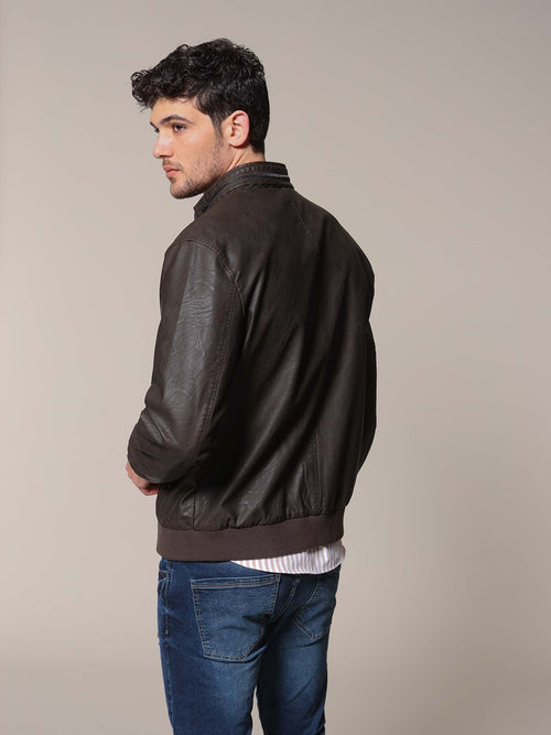 Leather effect bomber