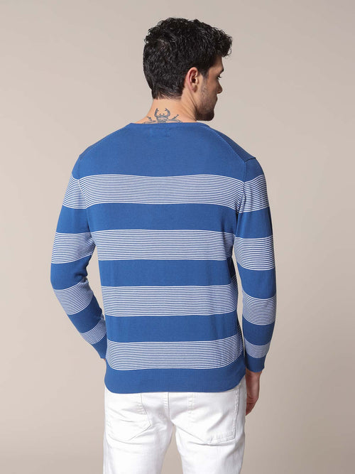 Bands and stripes crew neck sweater