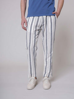 Striped trousers with drawstrings