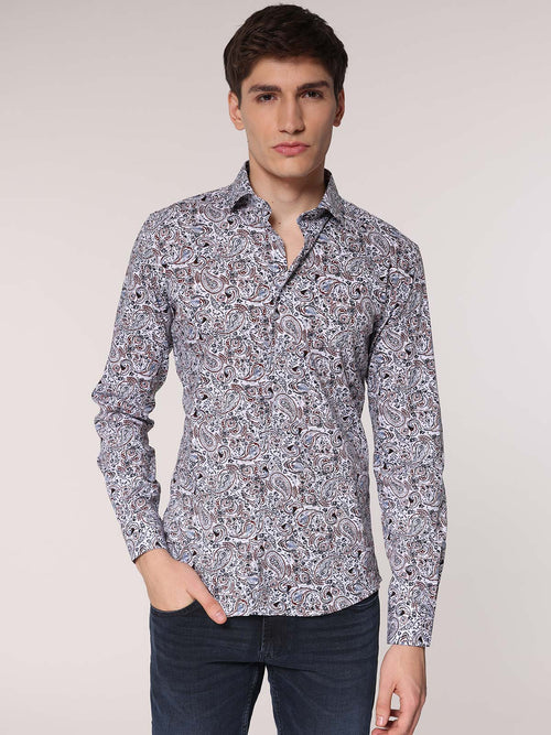 Camicia fantasia collo classico|Colore:Bianco
