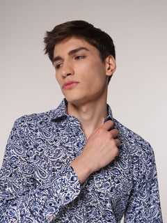 Camicia fantasia collo classico|Colore:Blu