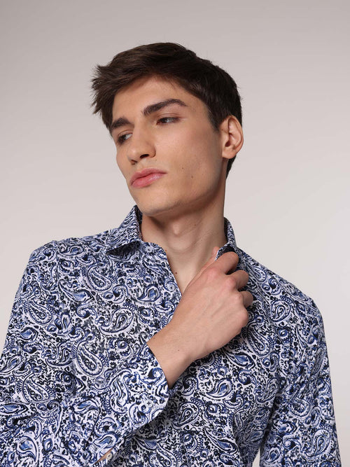 Camicia fantasia collo classico|Colore:Blu