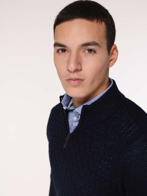 Maglia mezza zip front Jacquard|Colore:Blu