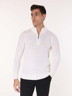 Maglia mezza zip front Jacquard|Colore:Panna