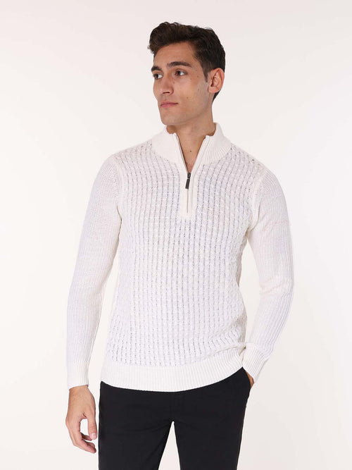 Maglia mezza zip front Jacquard|Colore:Panna
