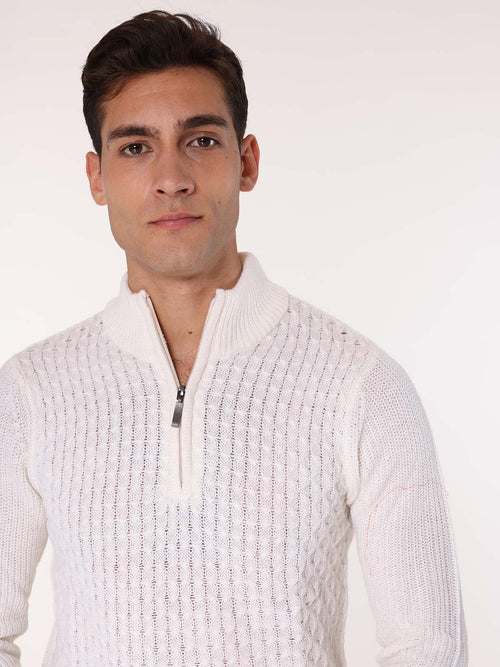Maglia mezza zip front Jacquard|Colore:Panna