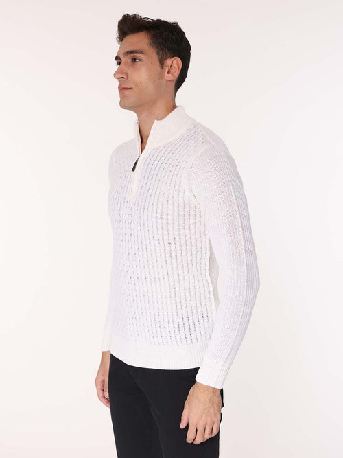 Maglia mezza zip front Jacquard|Colore:Panna