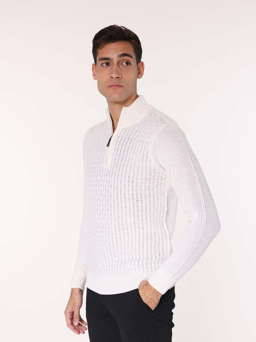 Maglia mezza zip front Jacquard|Colore:Panna