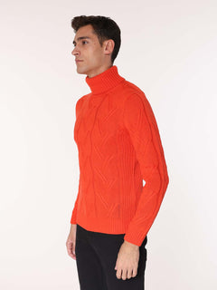 Maglia collo alto all Jacquard|Colore:Arancio