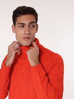 Maglia collo alto all Jacquard|Colore:Arancio