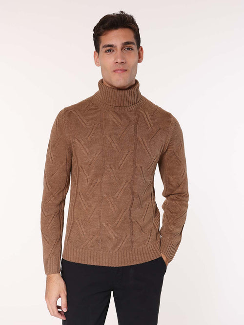 Maglia collo alto all Jacquard|Colore:Beige