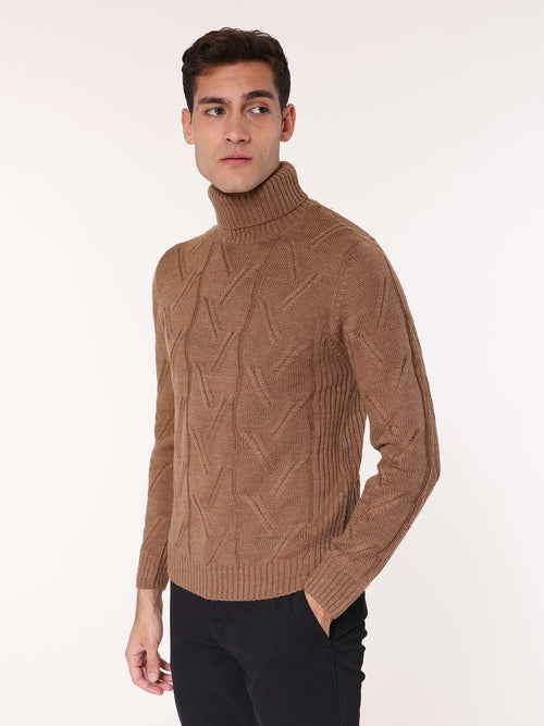 Maglia collo alto all Jacquard|Colore:Beige
