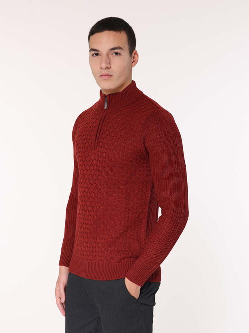 Maglia mezza zip front Jacquard|Colore:Rugine