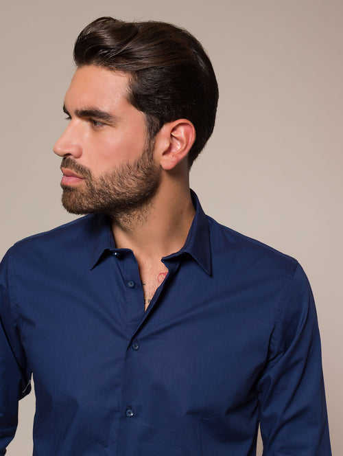 Camicia slim in cotone stretch|Colore:Blu