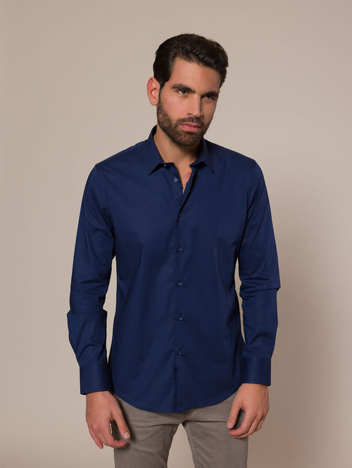 Camicia slim in cotone stretch|Colore:Blu
