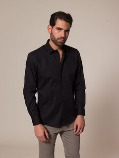 Camicia slim in cotone stretch|Colore:Nero