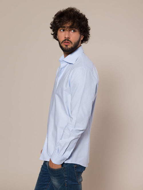 Camicia in cotone tinta unita|Colore:Azzurro