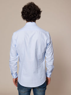 Camicia in cotone tinta unita|Colore:Azzurro