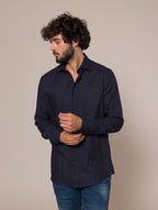 Camicia collo classico tessuto armaturato|Colore:Blu