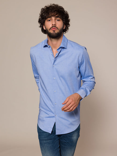 Camicia collo classico tessuto armaturato|Colore:Bluette